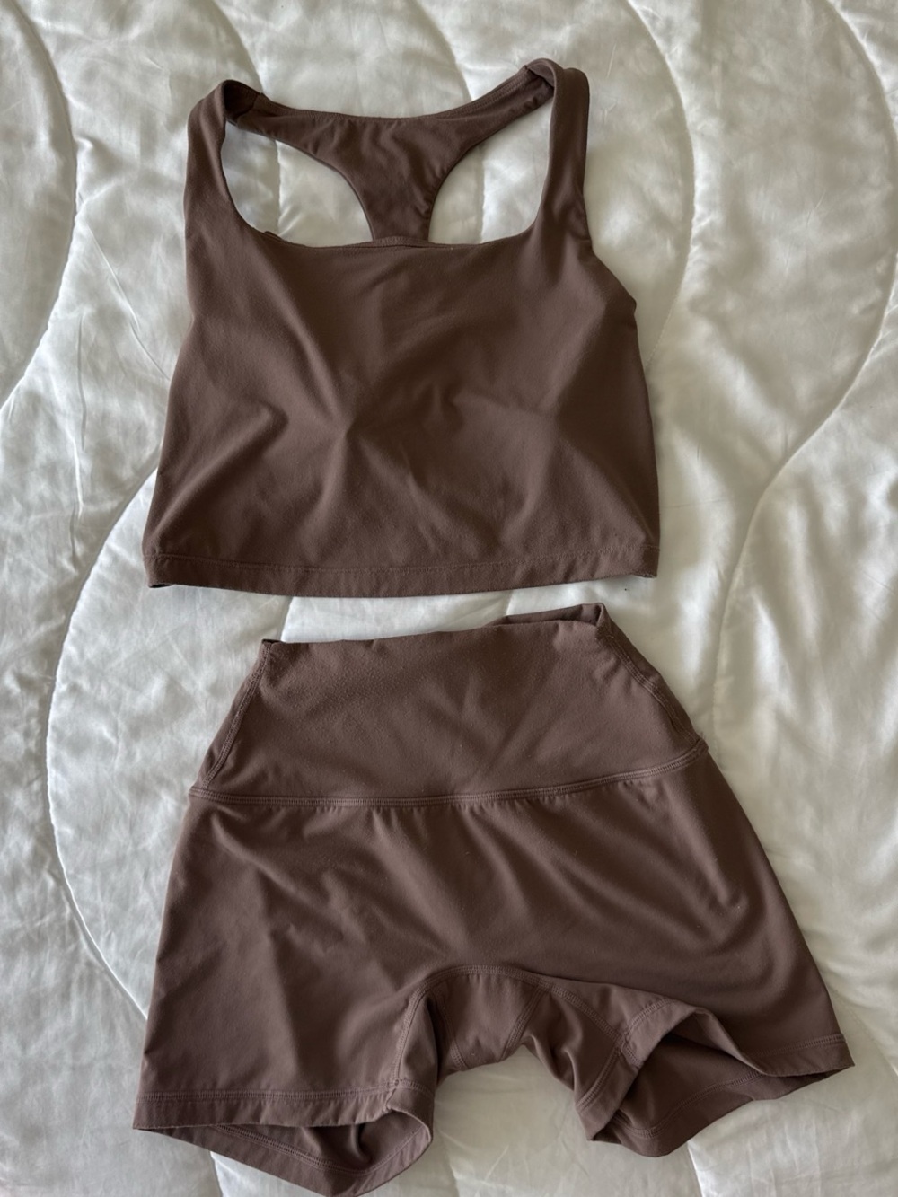 SET Active taupe light brown Racerback Sports Bra & High-Rise Shorts set